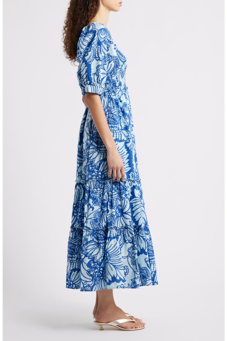 Hadley Smocked Maxi Dress, Alternate, color, STARLIGHT NAVY PROUD PEACOCK