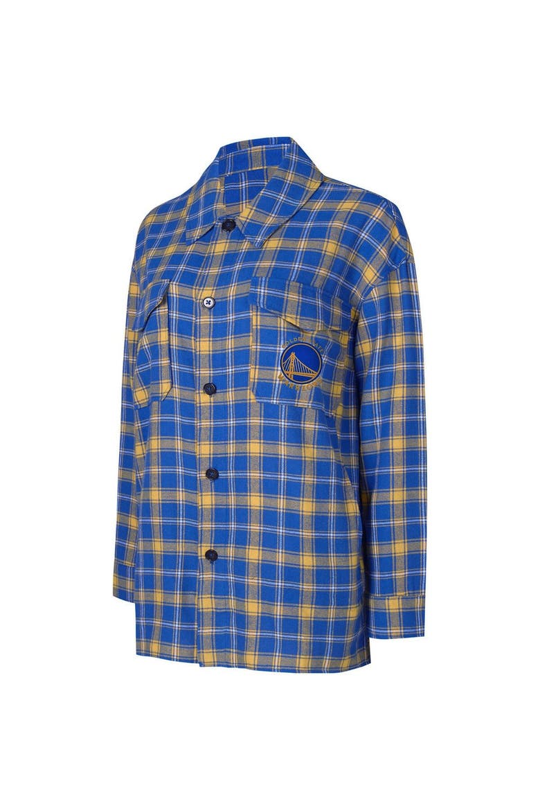 Women's College Concepts Blue/Gold Golden State Warriors Boyfriend Button-Up Nightshirt, Alternate, color, Blue