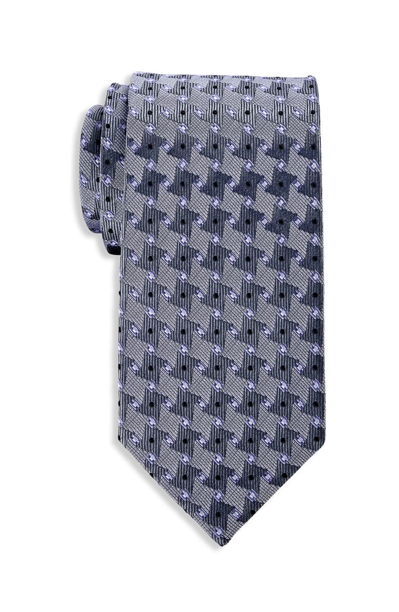 Oak Hill Premium by DXL Big & Tall Geometric Pattern Silk Tie, Main, color, Grey