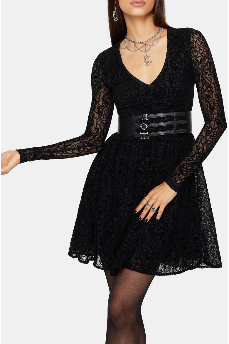 Disrupt Flocked Mesh Mini Dress, Alternate, color, Black