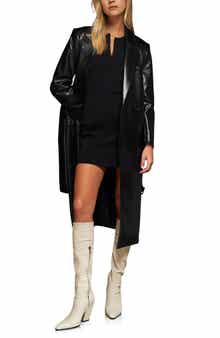 Long Faux Leather Trench Coat