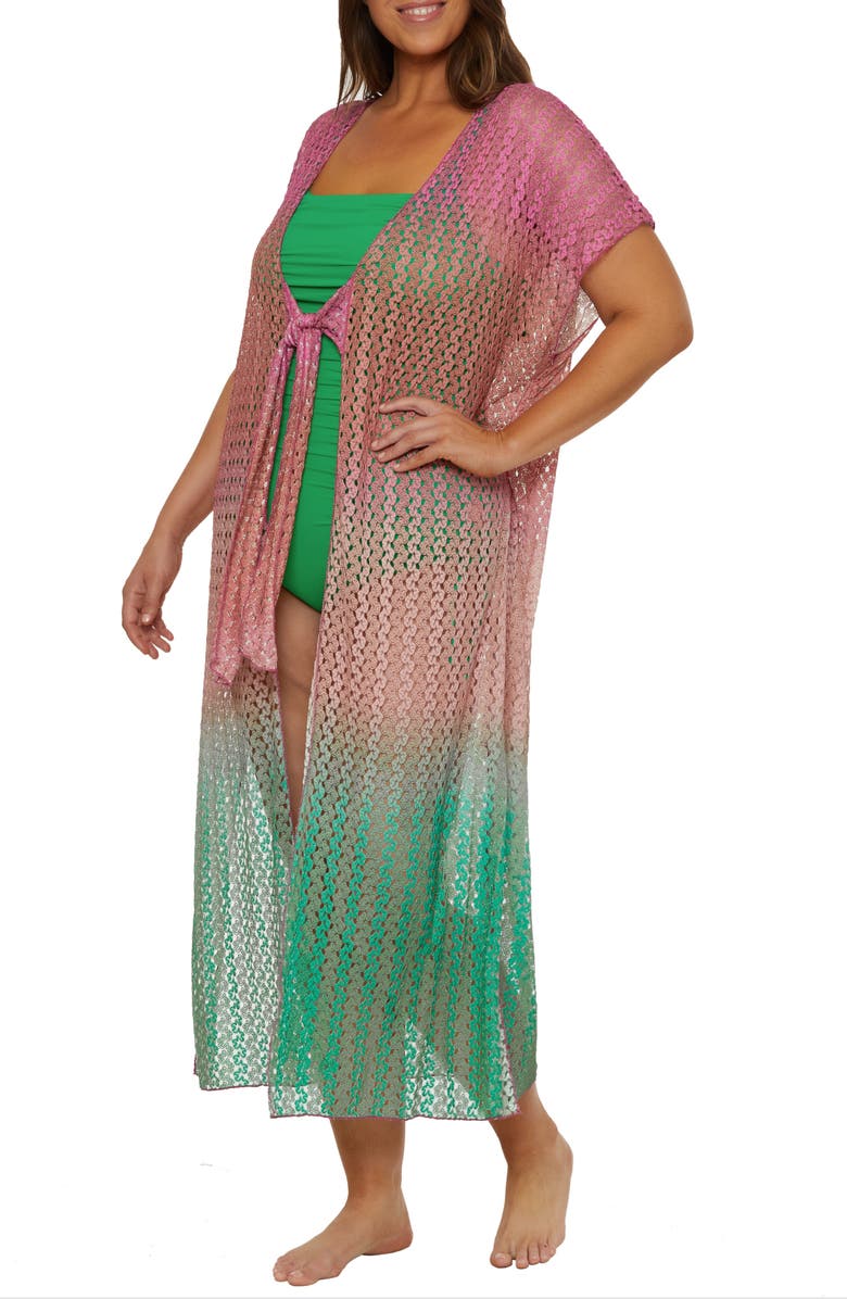 Becca Etc. Sunset Metallic Ombré Cover-Up Robe, Alternate, color, Azalea/ Emerald