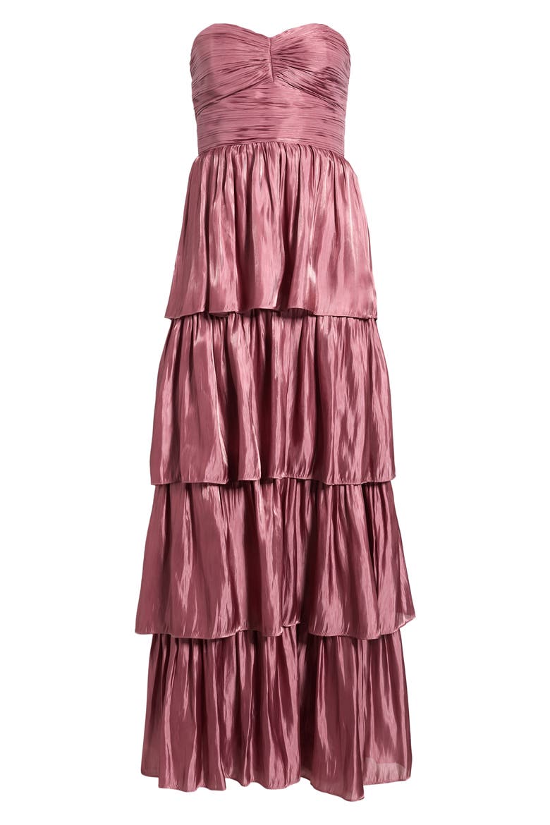 Bella Tiered Strapless Gown, Alternate, color, DARK ROSE