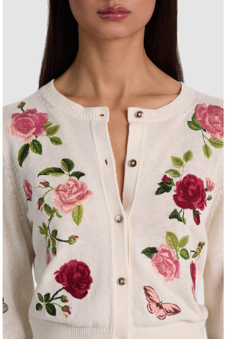 Dollie Embroidered Cotton & Linen Blend Cardigan, Alternate, color, GARDEN GOSSIP OFF WHITE