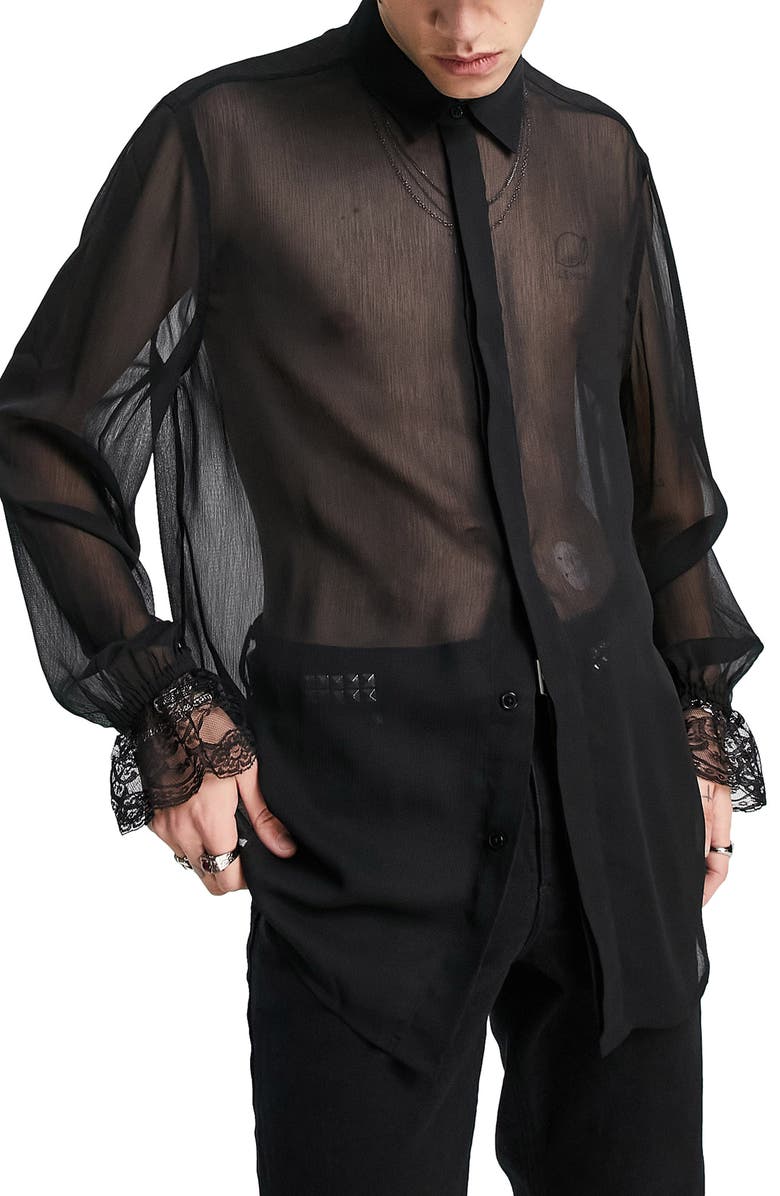 ASOS DESIGN Sheer Button-Up Shirt, Main, color, 
