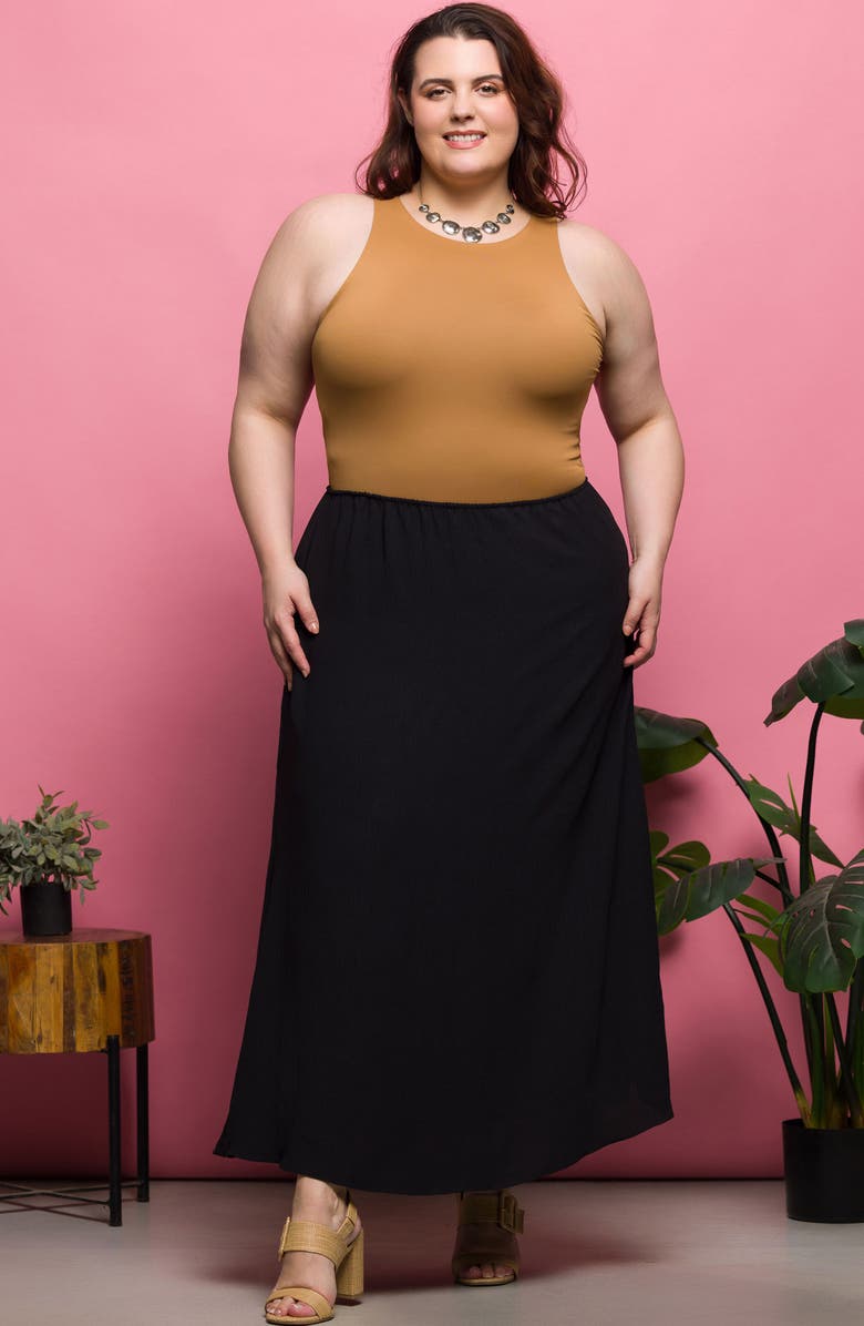 24seven Comfort Apparel Pull-On Maxi Skirt, Alternate, color, Black