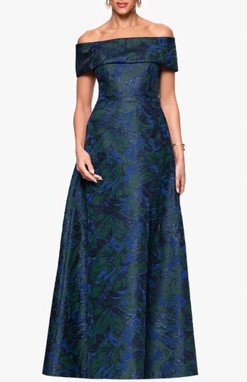 Xscape Evenings Off the Shoulder Brocade Ballgown 