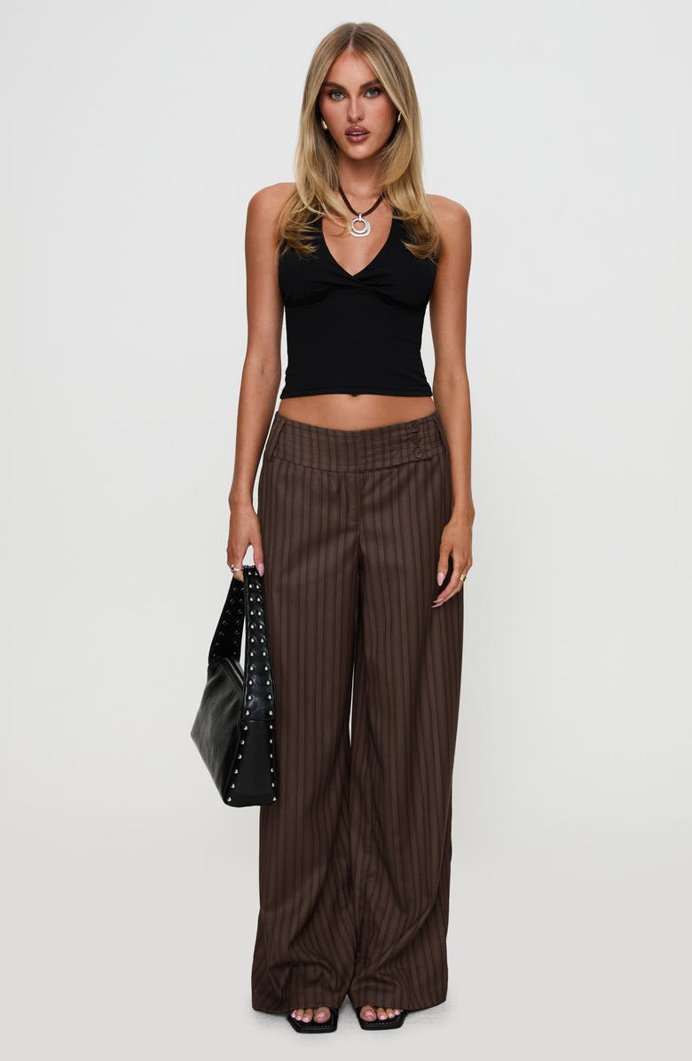 Princess Polly Cedars Stripe Low Rise Wide Leg Pants, Alternate, color, Brown Stripe