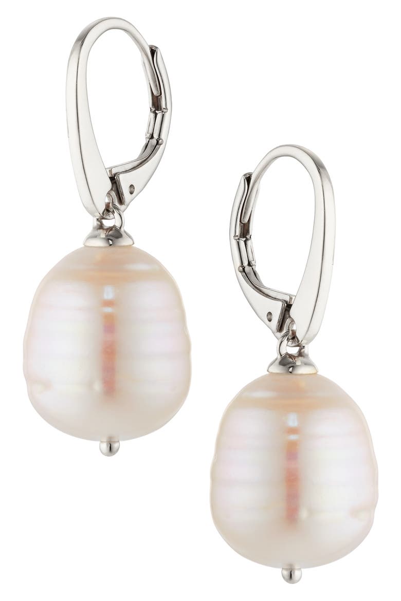 Freshwater Pearl Lever-Back Earrings, Main, color, RHODIUM