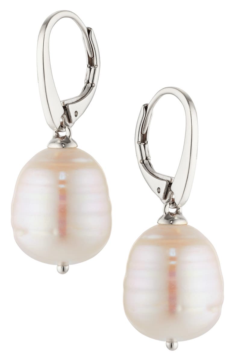 Nadri Freshwater Pearl Lever-Back Earrings, Main, color, Rhodium