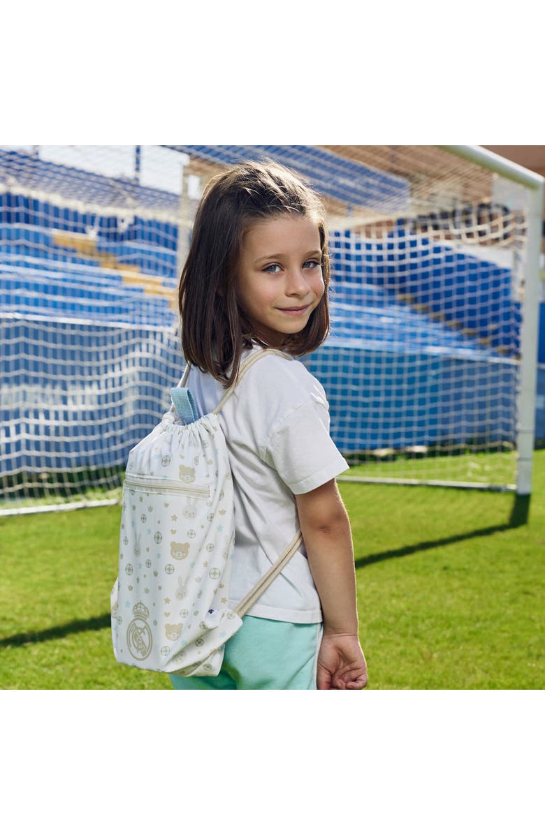 Miniland Real Madrid Kiddie Sack Drawstring Bag for Little Soccer Fans, Alternate, color, Beige
