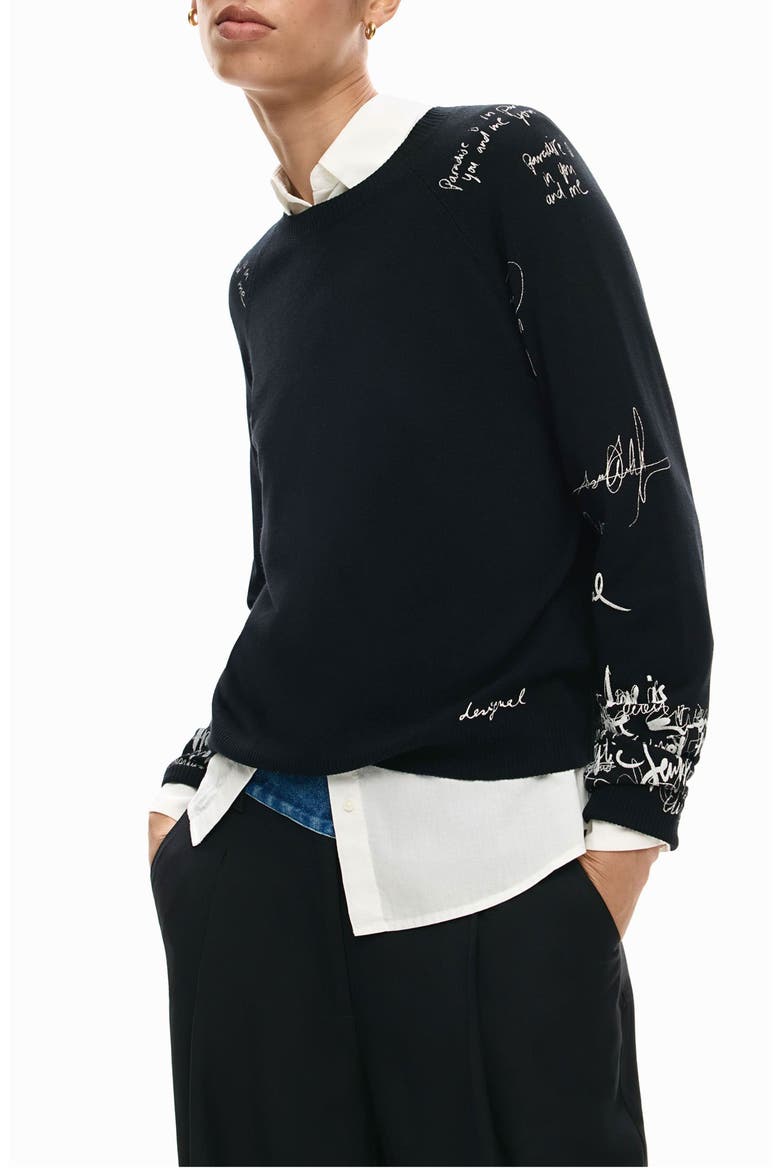 Fine Gauge Graphic Sweater, Alternate, color, BLACK
