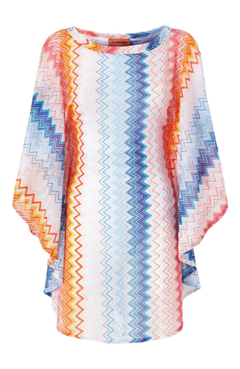 Missoni Short Kaftan In Zig Zag Lamé Viscose Blend With Batwing Sleeves, Alternate, color, Multicoloured