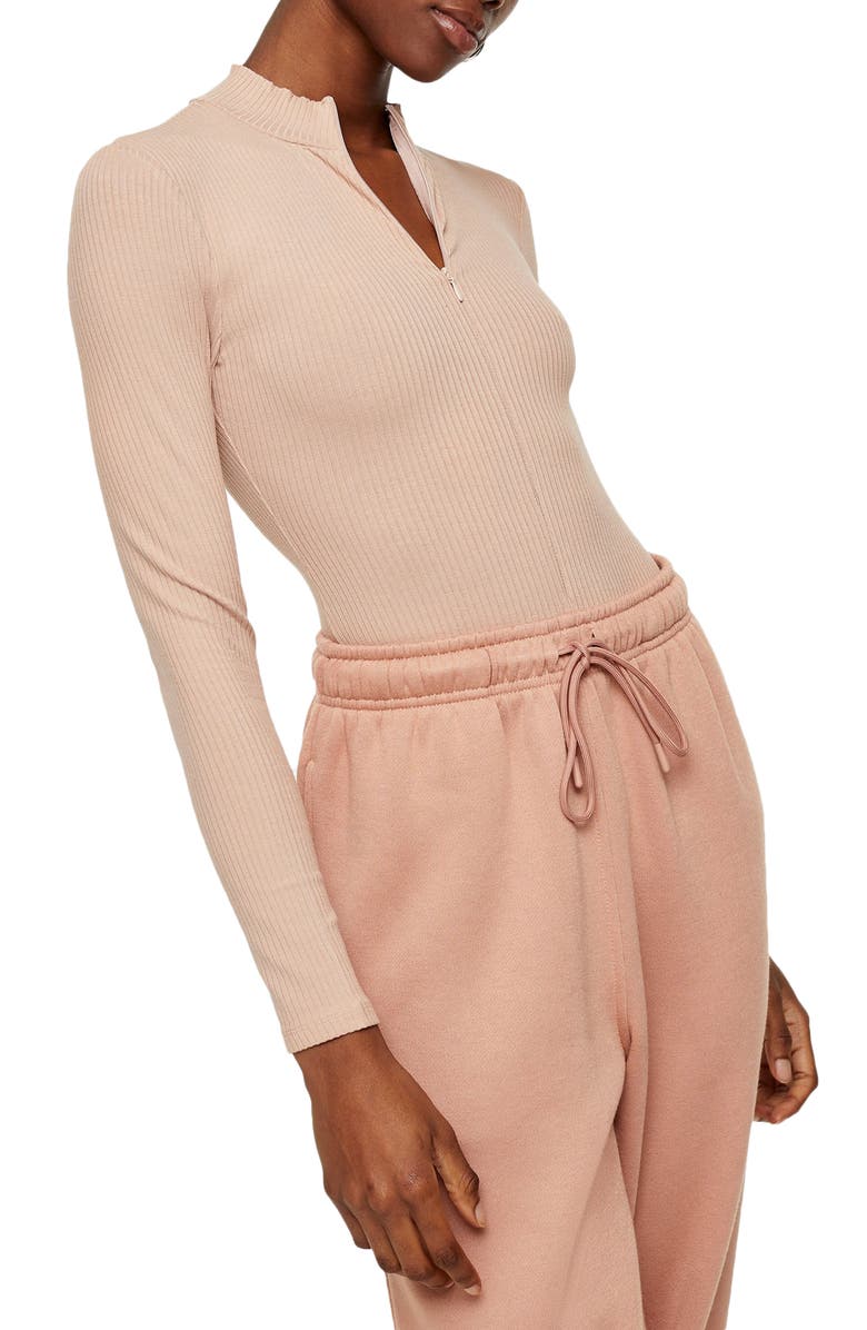 Topshop Full Zip Long Sleeve Bodysuit, Main, color, 