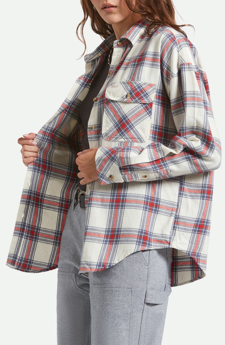 Brixton Bowery Plaid Cotton Flannel Overshirt, Alternate, color, Off White/ Berring Sea/ Red