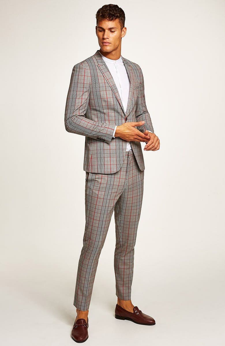 Topman Muscle Fit Check Trousers, Alternate, color,