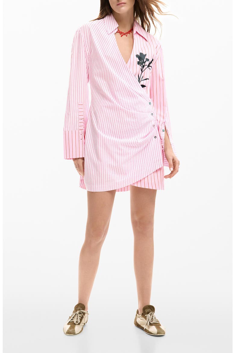 Long Sleeve Stripe Poplin Shirtdress, Main, color, PINK