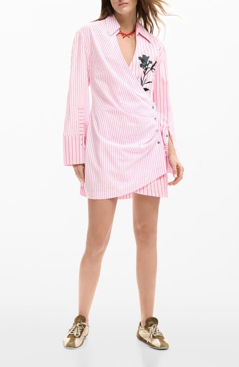 Long Sleeve Stripe Poplin Shirtdress