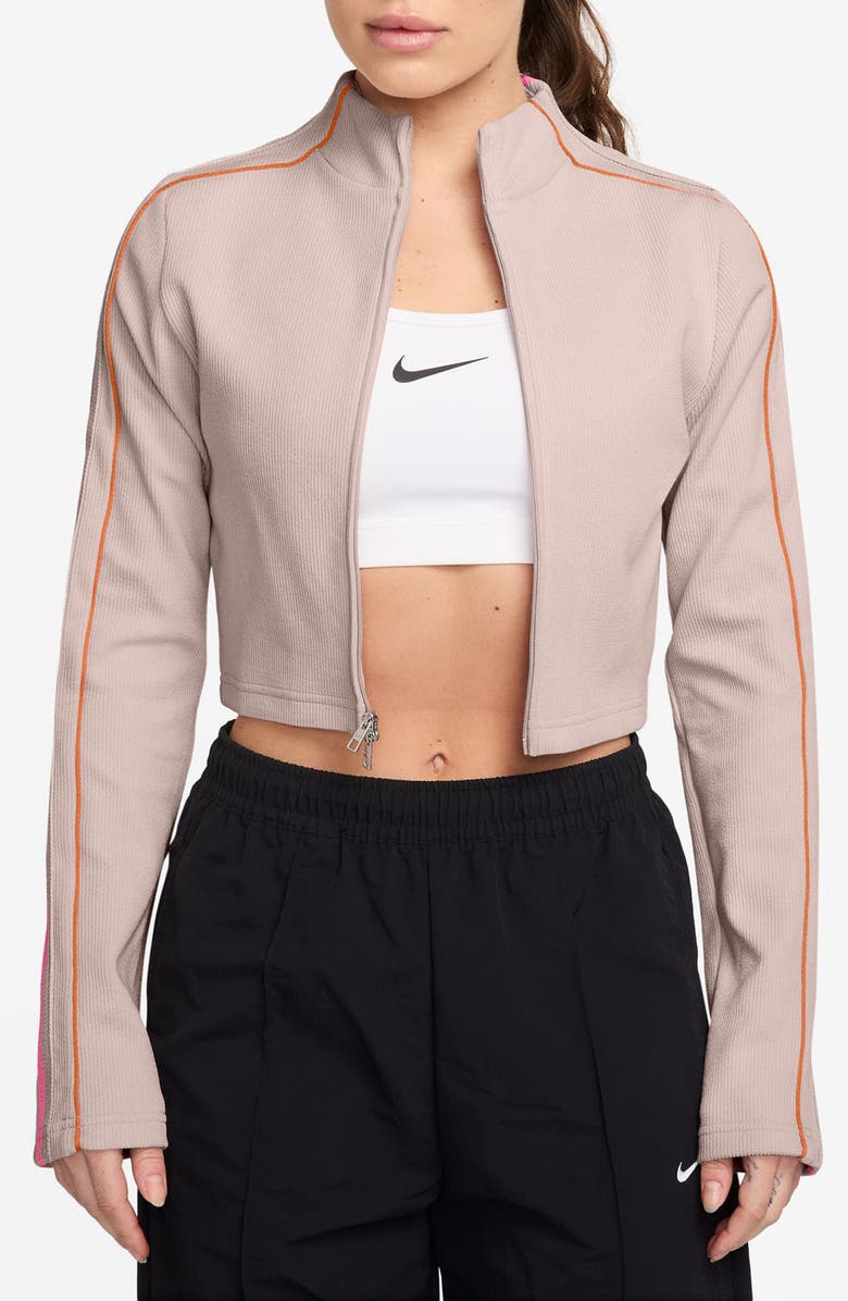 Nike x Naomi Osaka Rib Knit Zip Crop Jacket, Main, color, 667 Silred/Pkscle