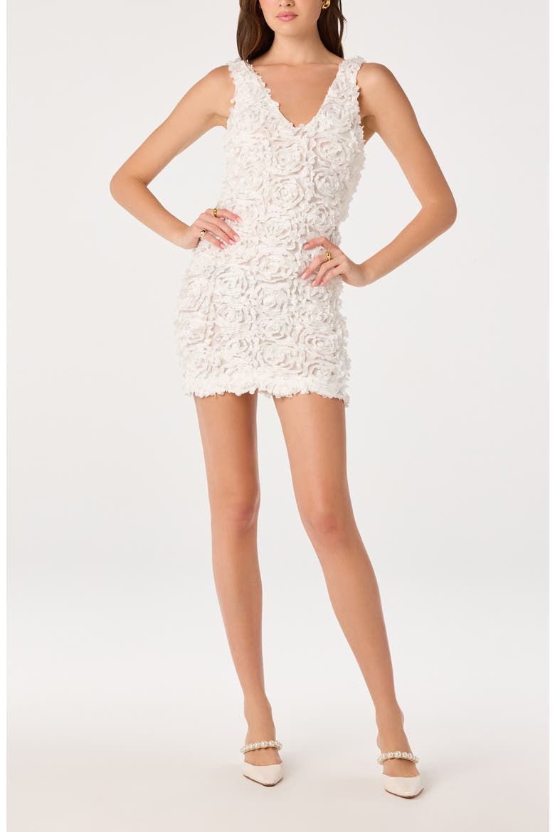 Magali 3D Floral Appliqué Dress, Main, color, WHITE
