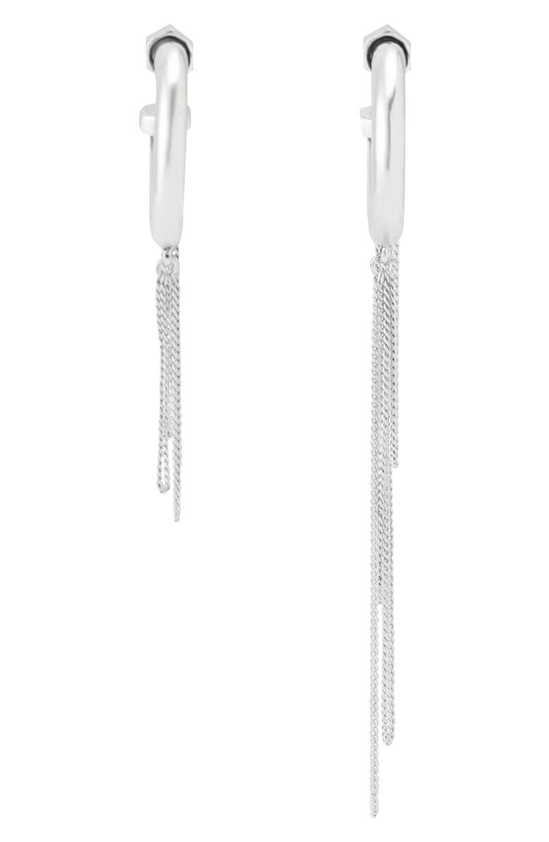 AllSaints Mismatched Draped Chain Huggie Hoop Earrings, Alternate, color, Rhodium