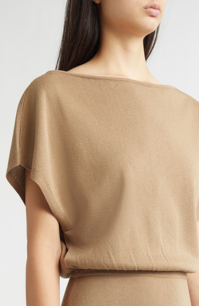 Lela Rose Slinky Blouson Sweater Dress, Alternate, color, Mocha