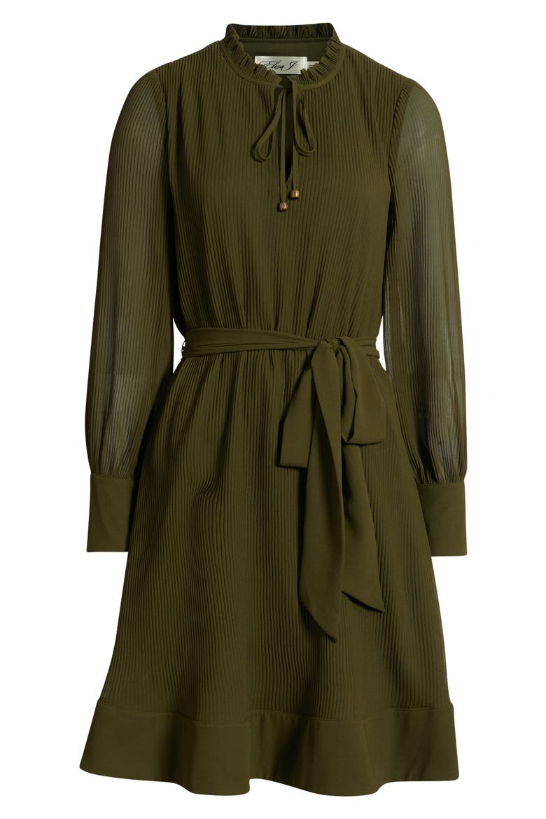 Ruffle Tie Waist Long Sleeve Dress, Alternate, color, OLIVE