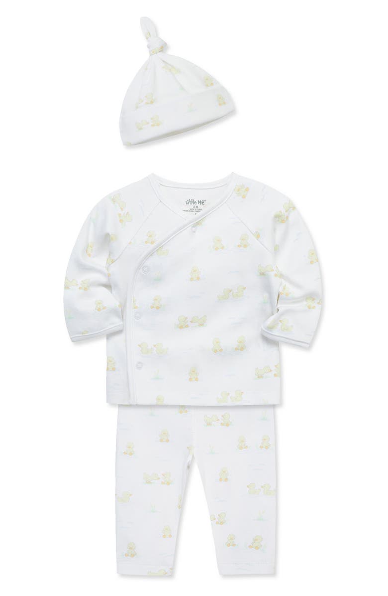 Little Me Splashy Ducks Wrap Top, Leggings & Hat Set, Alternate, color,