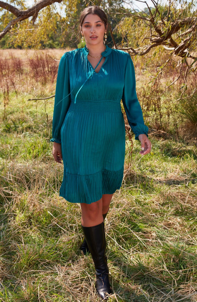 Estelle Nina Long Sleeve Satin Dress, Alternate, color, Everglade