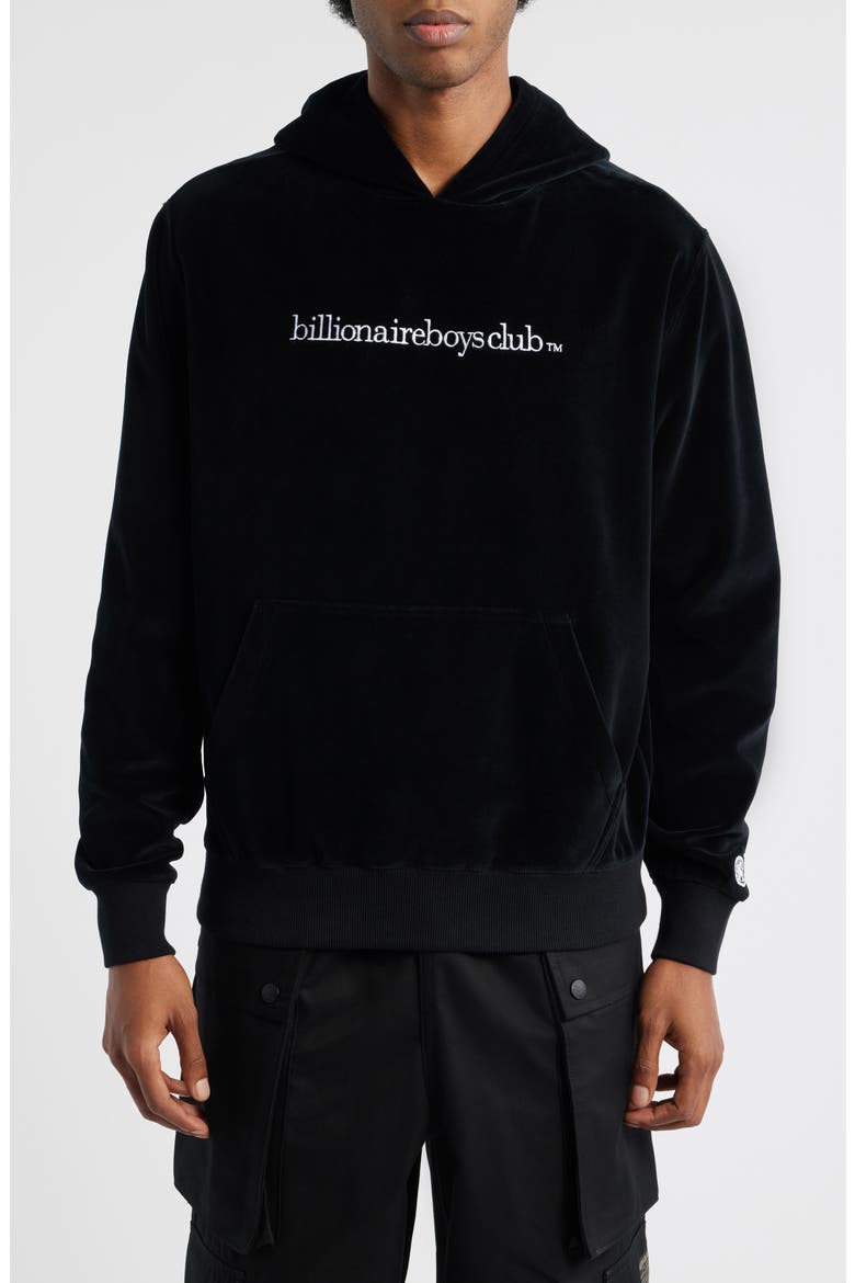 BB Mission Logo Embroidered Velour Hoodie, Main, color, BLACK