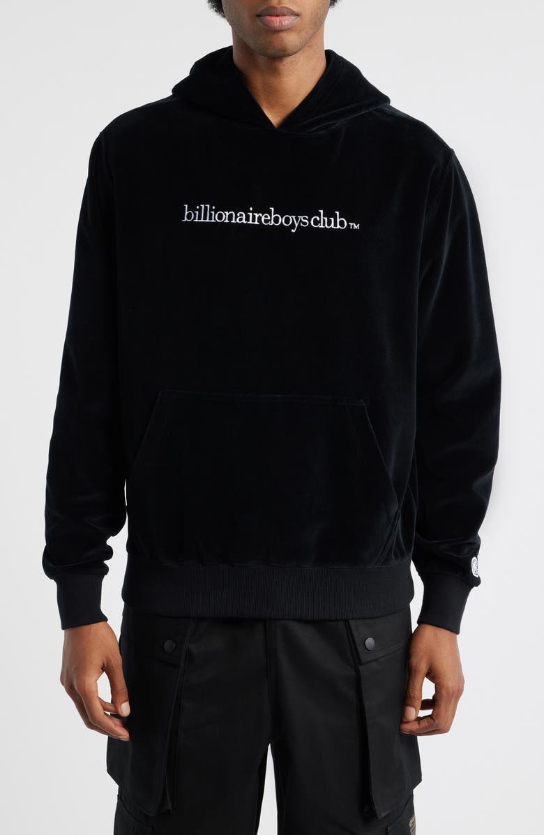 Billionaire Boys Club BB Mission Logo Embroidered Velour Hoodie, Main, color, Black