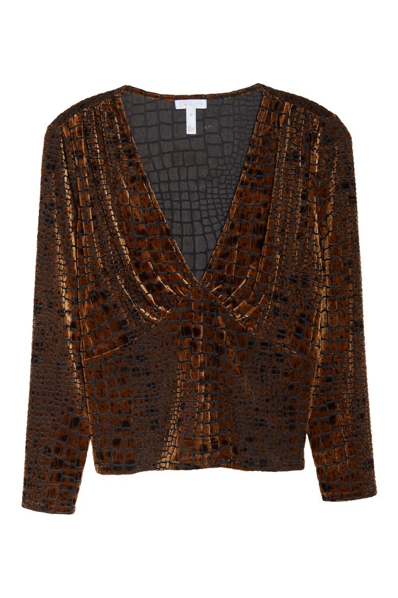 Reptile Burnout V-Neck Top, Alternate, color, BROWN BEAR REPTILE BURNOUT