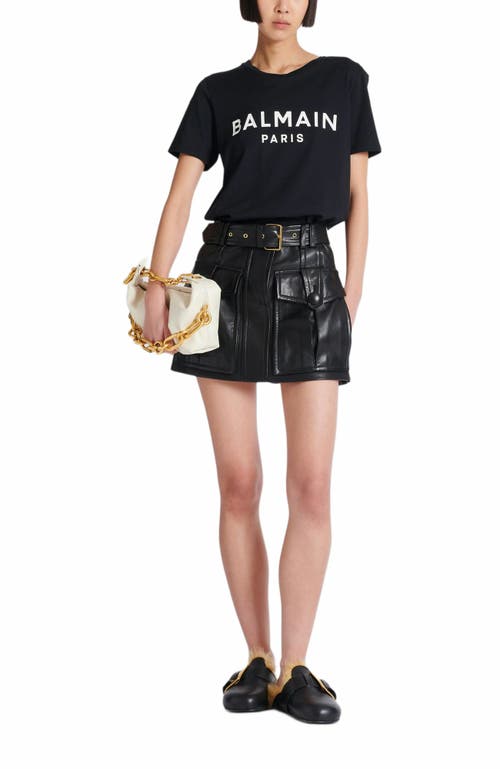 BALMAIN T-SHIRT WITH BALMAIN PARIS PRINT WITH BUTTONS 