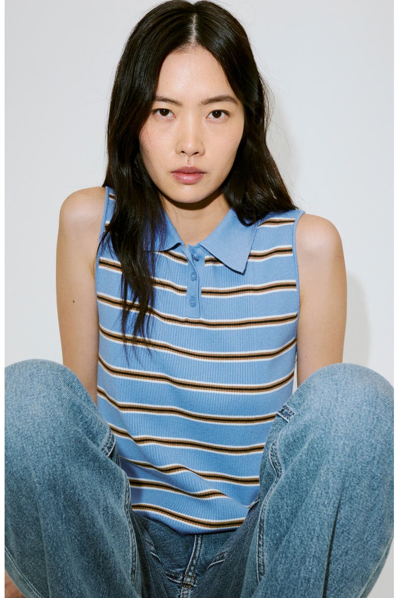 Stripe Rib Polo Vest, Alternate, color, BLUE