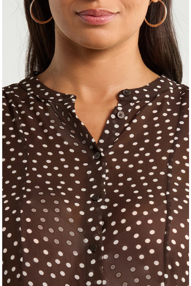 Shirred Chiffon Button-Up Shirt, Alternate, color, BROWN M- IVORY QUYNH DOT