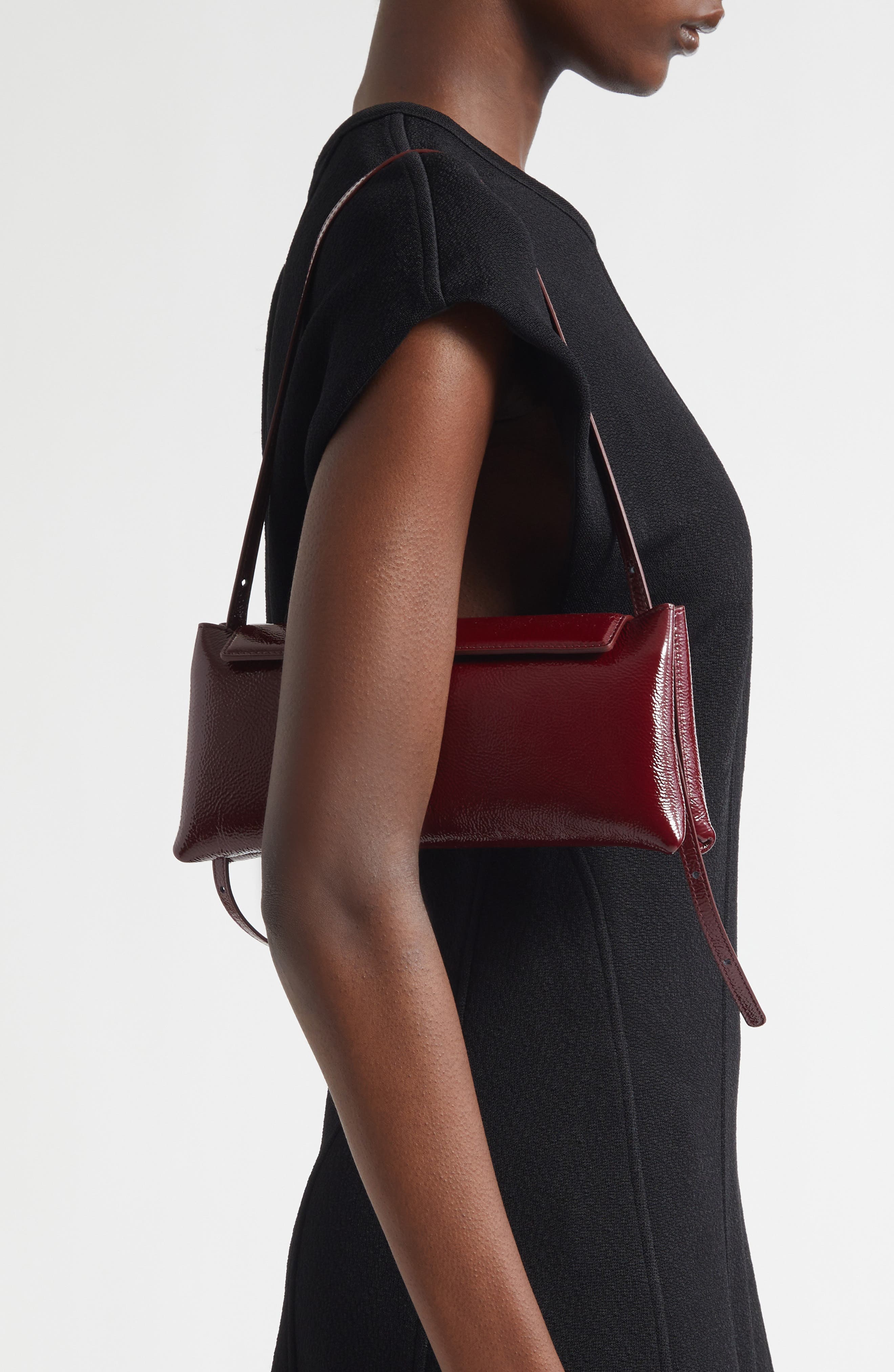 Ree Projects Elieze Crinkle Patent Leather Clutch, Alternate, color, Burgundy