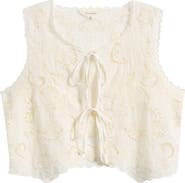 Lucky Brand Lacey Flyaway Embroidered Cotton Tie Front Top