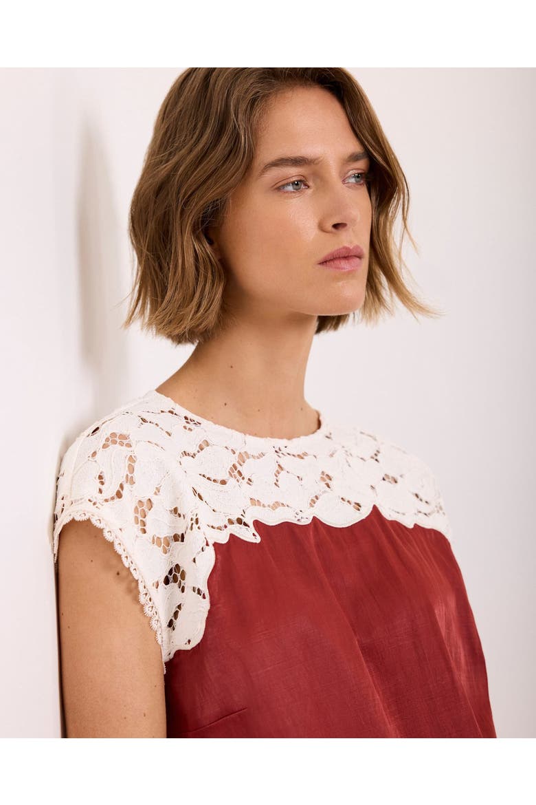 Satin Lace Top, Alternate, color, Red