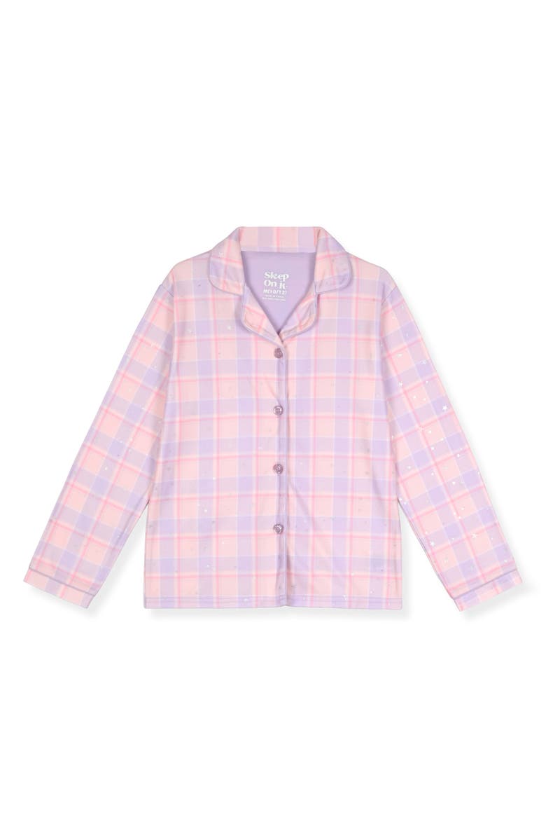 SLEEP ON IT Kids' Check Two-Piece Long Pajamas & Headband Set, Alternate, color, Purple/Pink