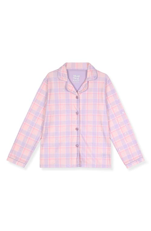 Sleep On It Kids' Check Two-piece Long Pajamas & Headband Set In Pink