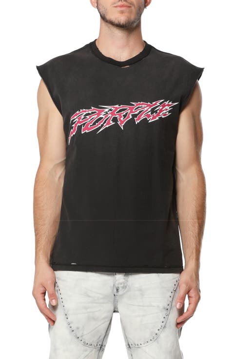Distressed Sleeveless Graphic T-Shirt