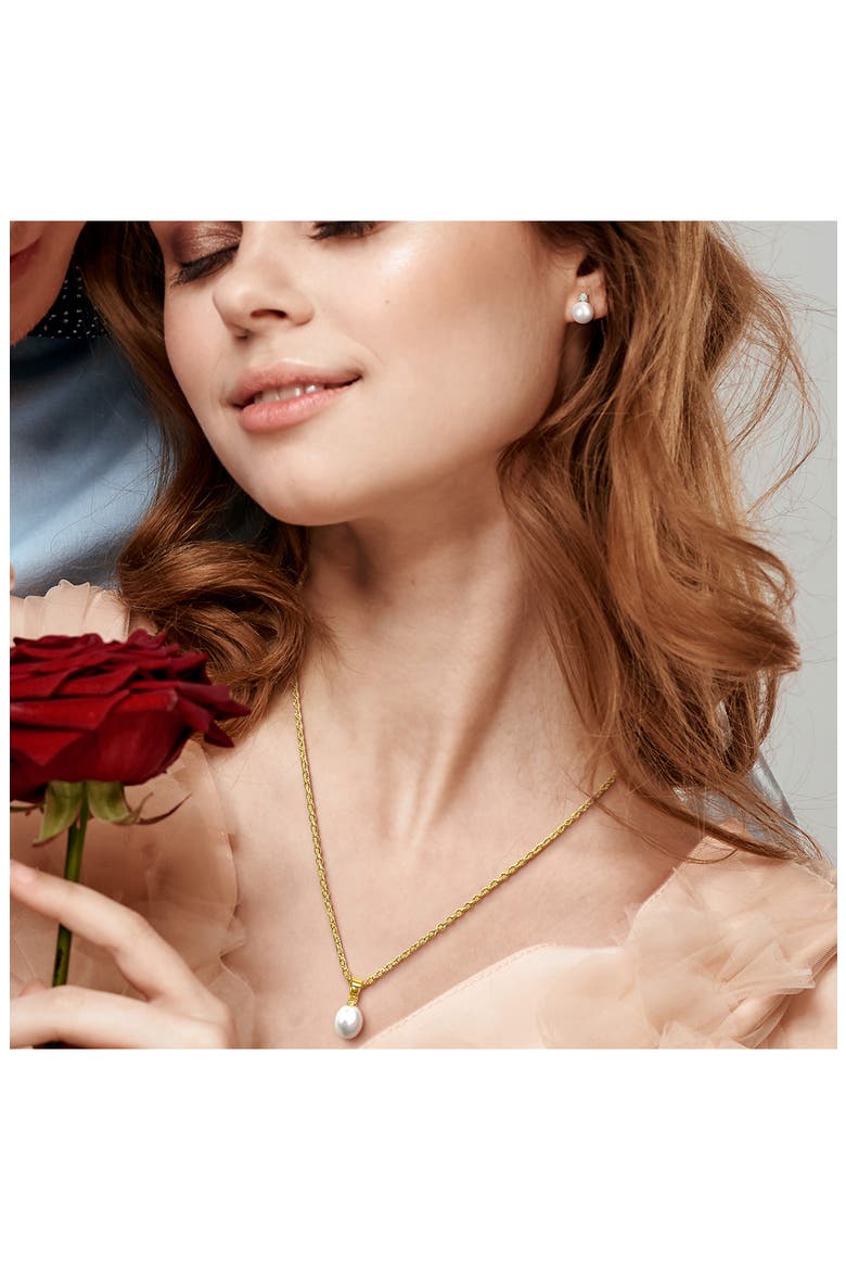 Cultured Pearl & Cubic Zirconia Pendant Necklace & Stud Earrings, Alternate, color, GOLD