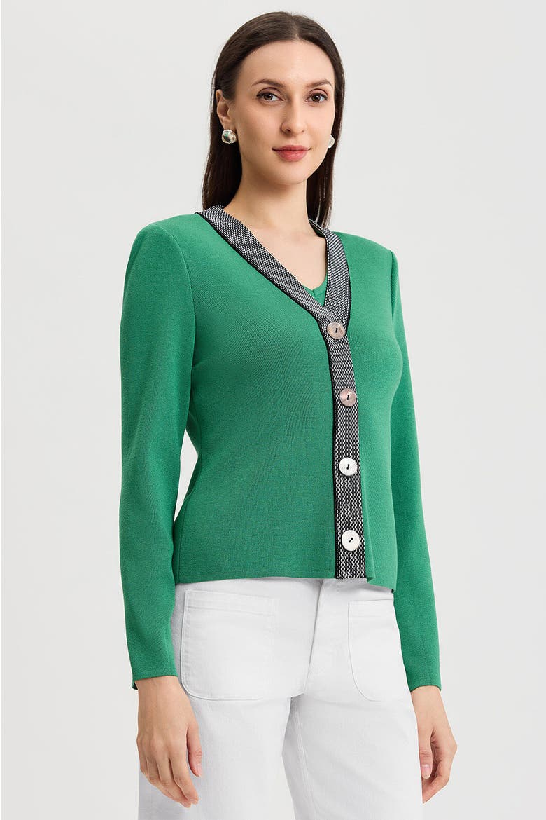 Family Savvy Contrast Trim Soft Knit Cardigan, Alternate, color, Kelly Green
