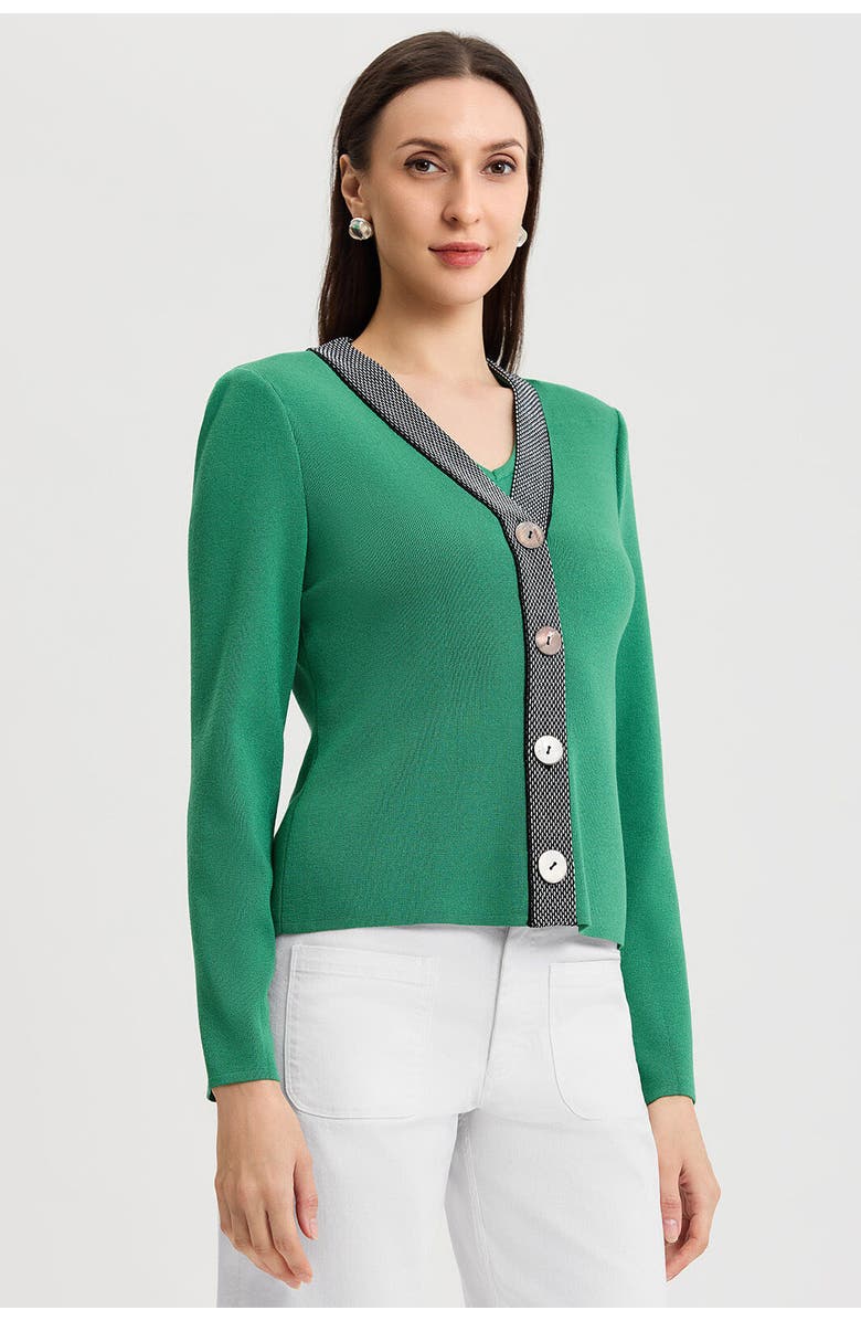 Ming Wang Family Savvy Contrast Trim Soft Knit Cardigan, Alternate, color, Kelly Green