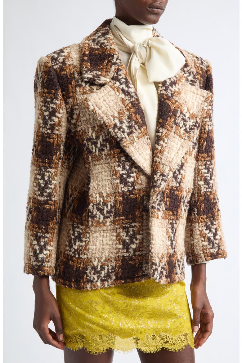 Check Wool & Mohair Blend Tweed Jacket, Alternate, color, NOIR/ MARRON/ CRAIE