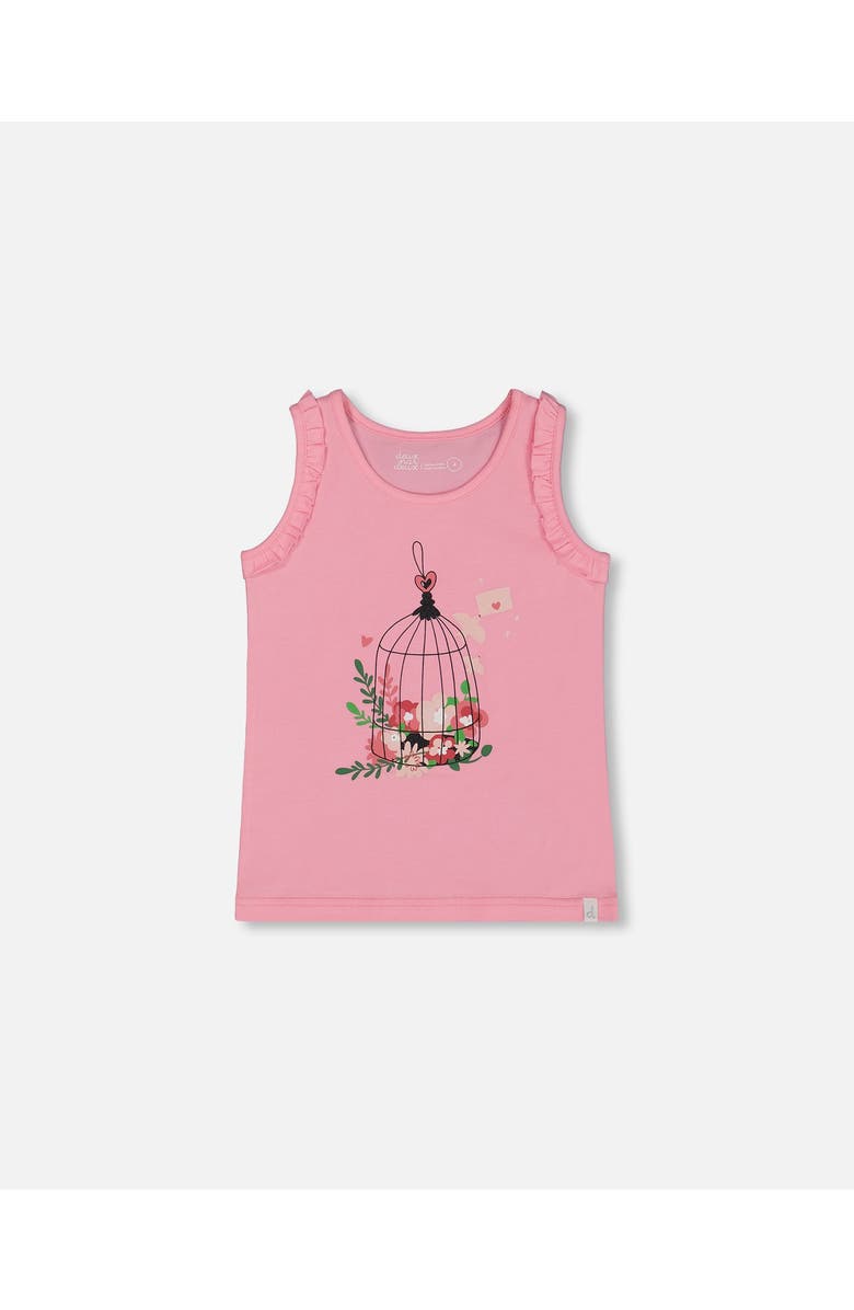 Deux par Deux Girl's Organic Cotton Tank With Frills Candy Pink, Main, color, 
