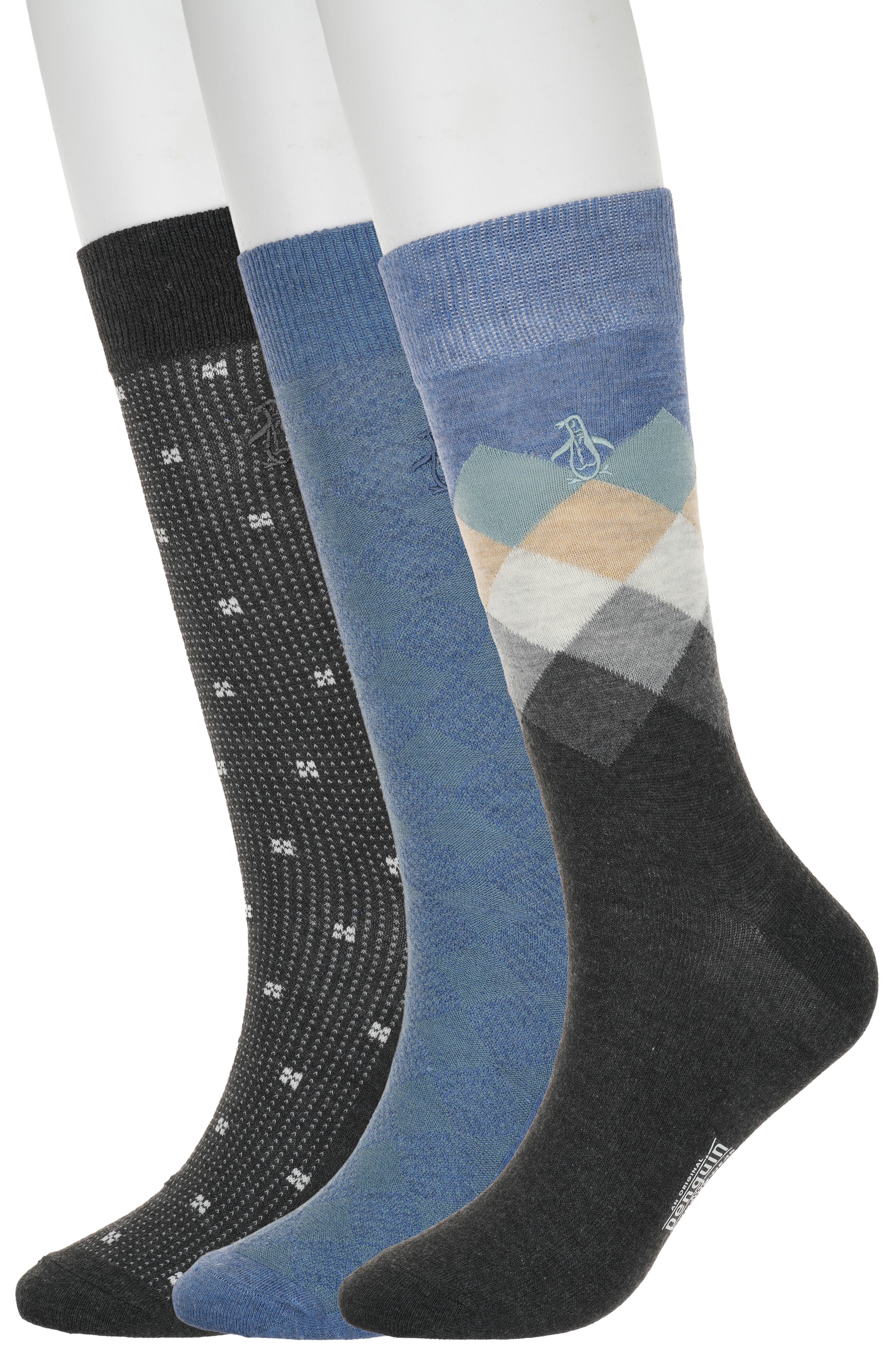 Original Penguin Diamond Check Assorted 3-Pack Crew Socks