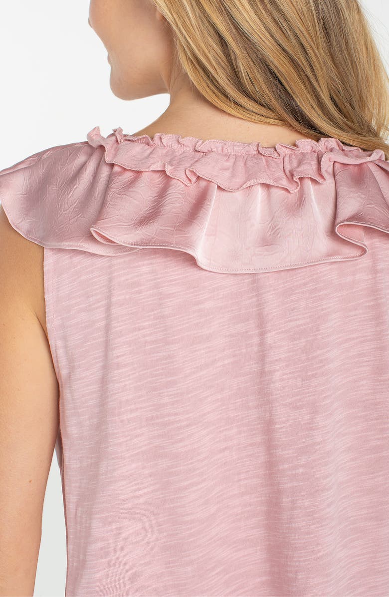 Liverpool Los Angeles Ruffle Sleeveless Mixed Media Top, Alternate, color, Light Rose
