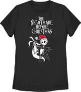 The Nightmare Before Christmas Women's The Nightmare Before Christmas Jack Skellington Santa Hat Logo Graphic T-Shirt