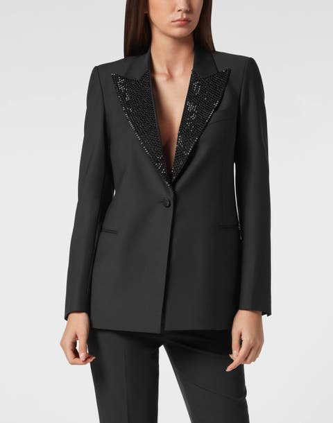 Wool Boxy Blazer Skull Strass Women